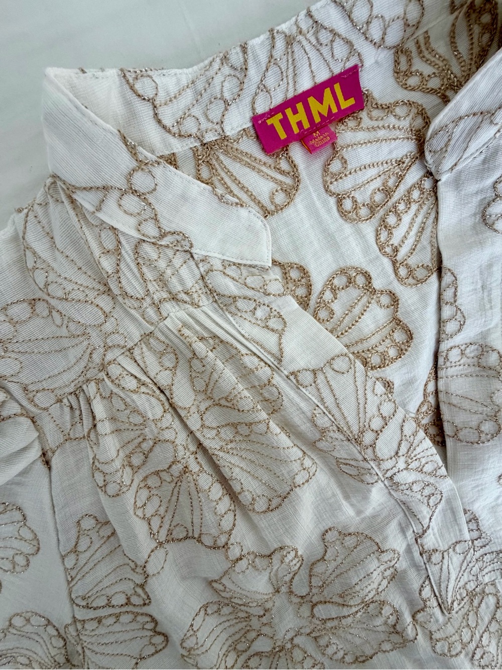 THML White Blouse with Metallic Gold Butterfly Embroidery NWT